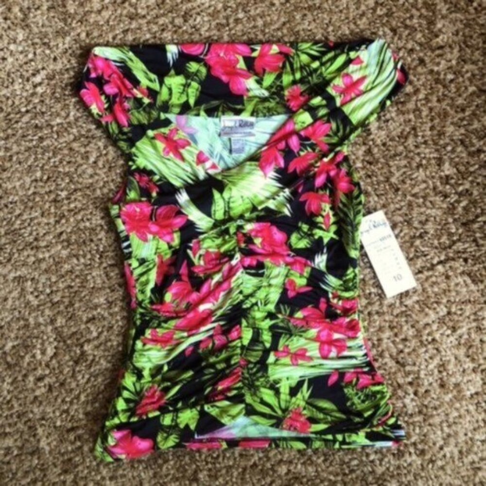 Joseph Ribkoff Floral Blouse - Black, Pink, Green - Picture 5 of 7